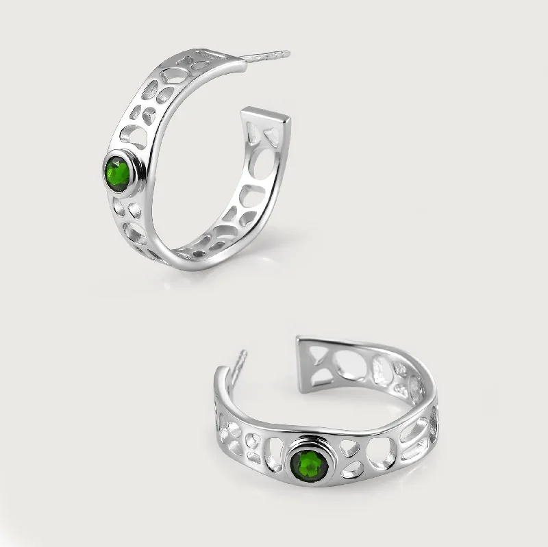 Old coin earrings-Lattice Solitaire Hoops with Chrome Diopside