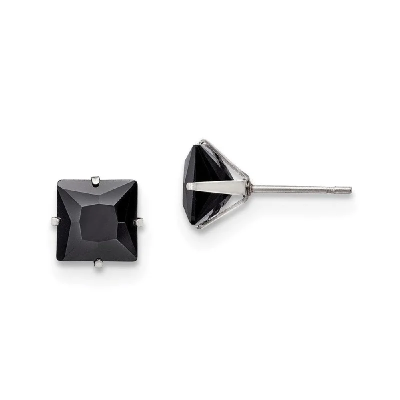 Sleek art earrings-Stainless Steel Polished 8mm Black Square CZ Stud Post Earrings