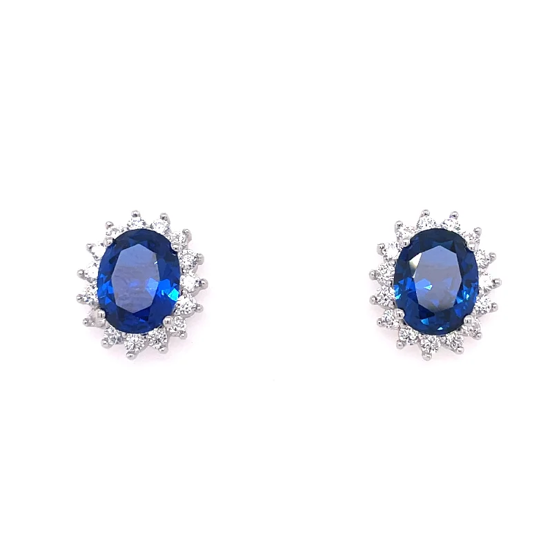 Solid statement earrings-Sterling Silver Sapphire CZ Earrings