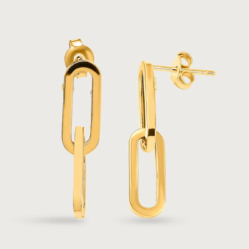 Square dangle earrings-Paperclip Link Earrings in 9K Yellow Gold