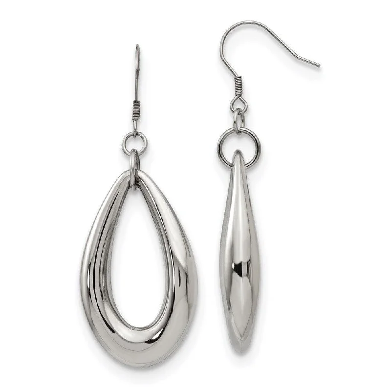 Textured disc earrings-Stainless Steel Polished Teardrop Dangle Earrings