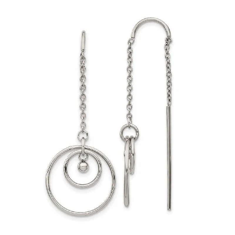 Light clay earrings-Stainless Steel Polished Threader Circle Dangle Earrings