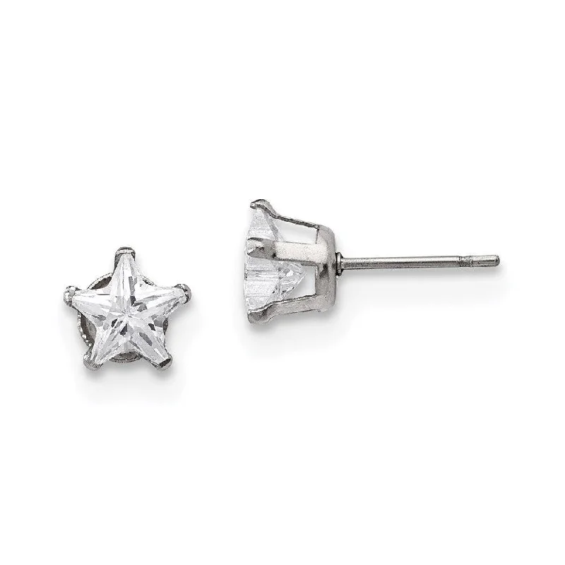 Light wood earrings-Stainless Steel Polished 7mm Star CZ Stud Post Earrings