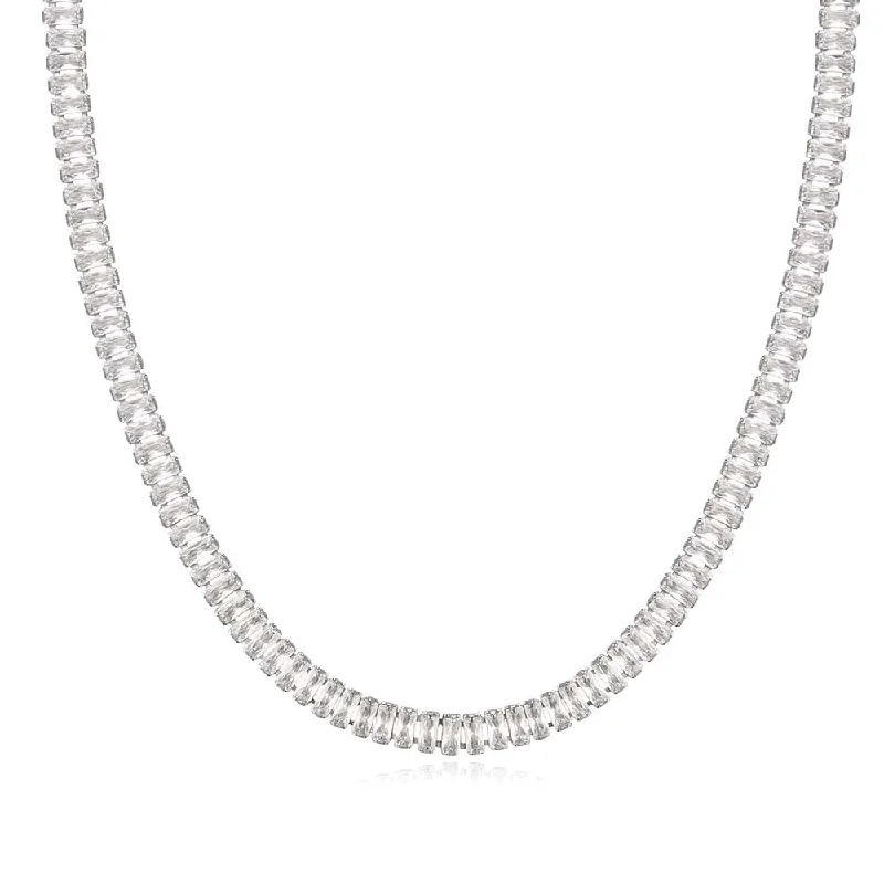 Crystal-twisted necklaces-CZ Baguette Tennis Choker