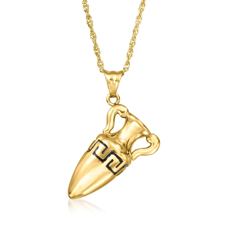 Bold art necklaces-Ross-Simons Italian 18kt Gold Over Sterling Etruscan Amphora Pendant Necklace With Black Enamel