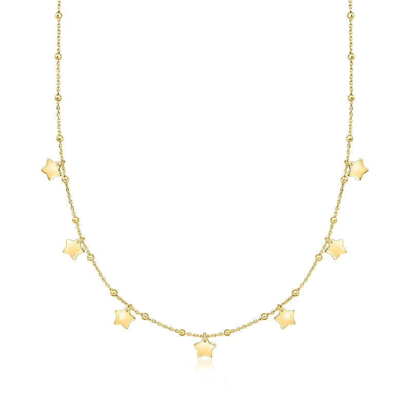 Textured disc necklaces-Ross-Simons Italian 18kt Gold Over Sterling Star and Bead Station Necklace