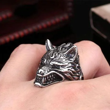 Plaited motif rings-Men's Punk The Giant Wolf Rings