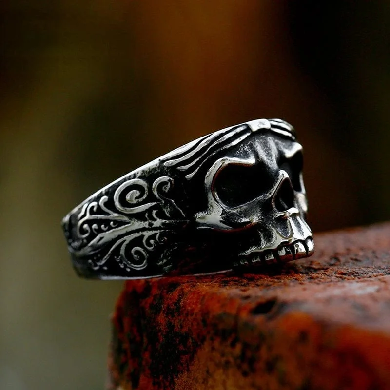 Bead stack rings-Men's Punk Skull Ring