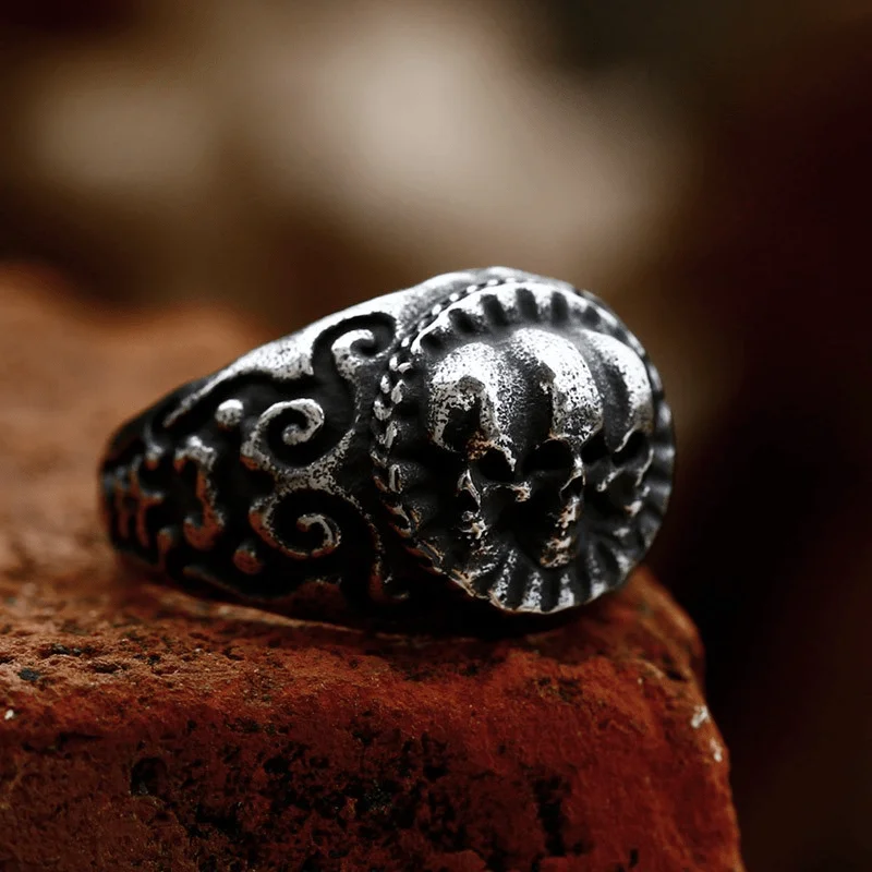 Thin frame rings-Men's Punk Skull Distressed Ring