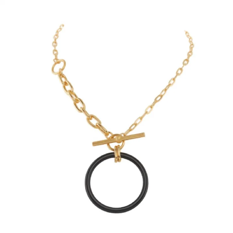 Stamped monogram necklaces-Onyx Toggle Necklace In Gold