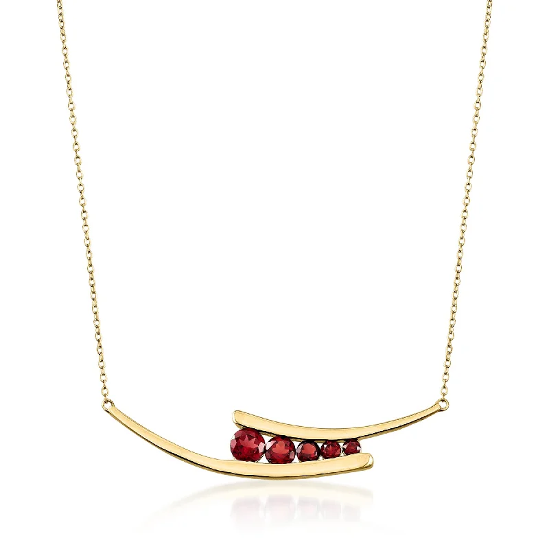 Topaz necklaces-Ross-Simons Garnet Graduated Curved-Bar Necklace in 18kt Gold Over Sterling