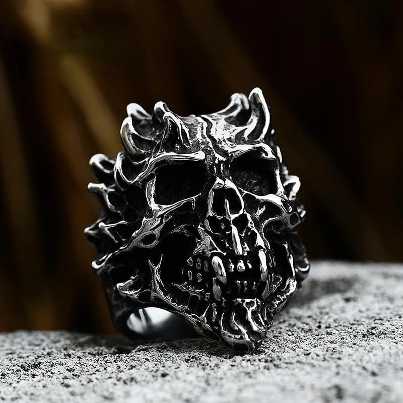 Glossy silver rings-Men's Punk Skull Ring