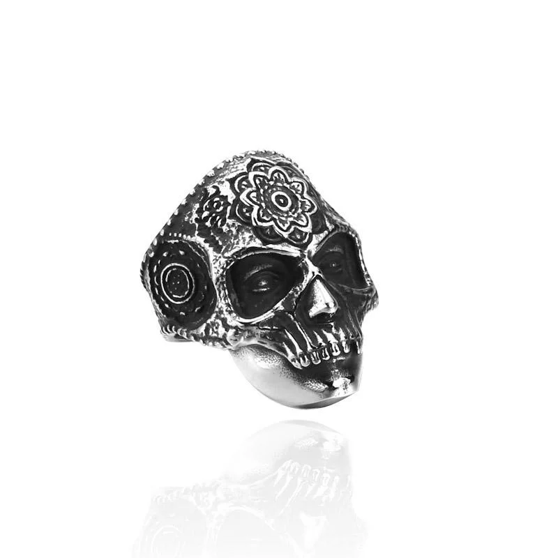 Sea theme rings-Men's Punk Skull Carved Ring