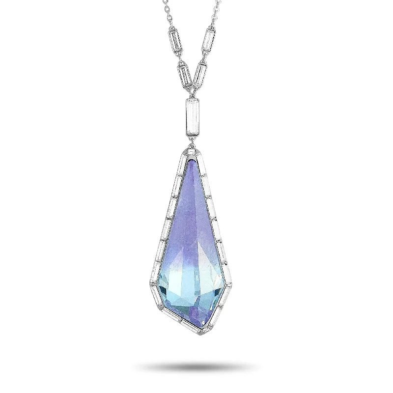 Curved gem necklaces-Swarovski Rhodium-Plated Stainless Steel Purple and Clear Crystals Pendant Necklace