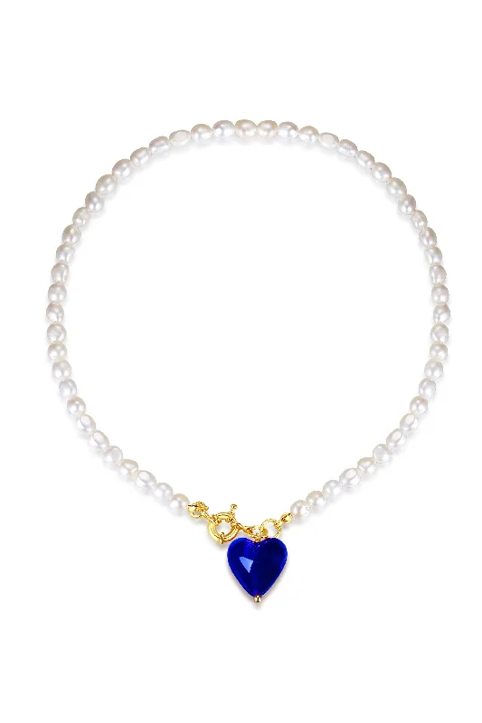 Thin silk necklaces-Esmée Blue Glaze Heart Pendant Pearl Necklace