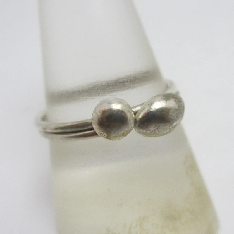 Deer motif rings-Double Sterling Silver Nugget Ring Vintage c1980