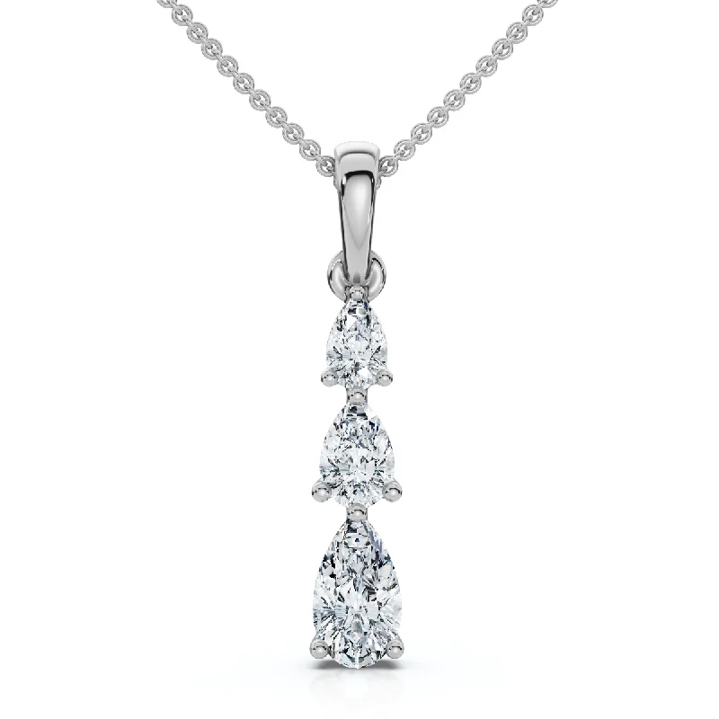 Fog glass necklaces-1/2Ct 3-Stone Graduated Pear Shape Diamond Pendant Necklace Gold Lab Grown