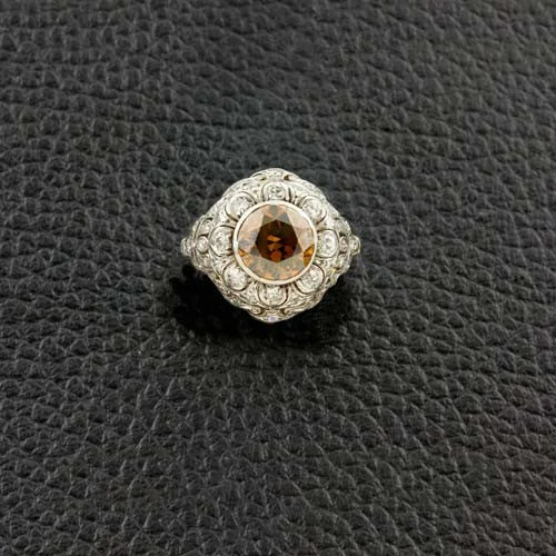 Pink gold rings-Orange-Brown Diamond Estate Ring