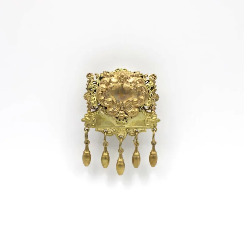 Vintage Circa 1930 Gold Tone Layered Filigree Brooch