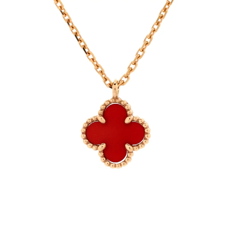 Tribal medallion necklaces-Sweet Alhambra Pendant Necklace 18K Rose Gold and Carnelian