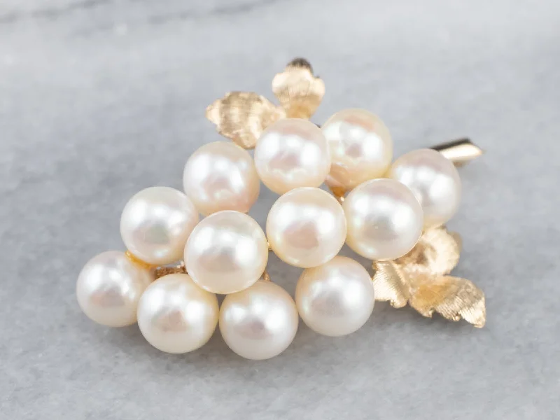 Gold Cultured Pearl Grape Bunch Brooch