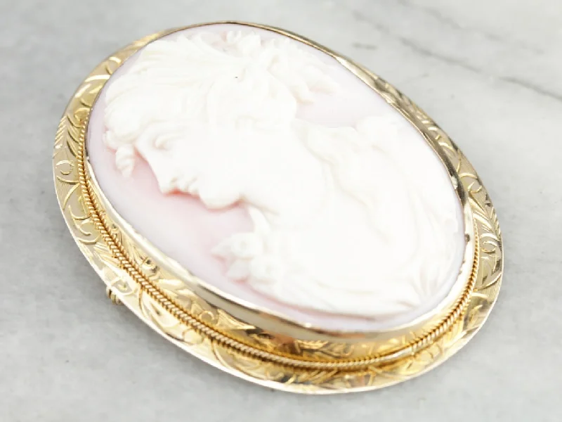 Vintage Pink Shell Cameo Brooch or Pendant