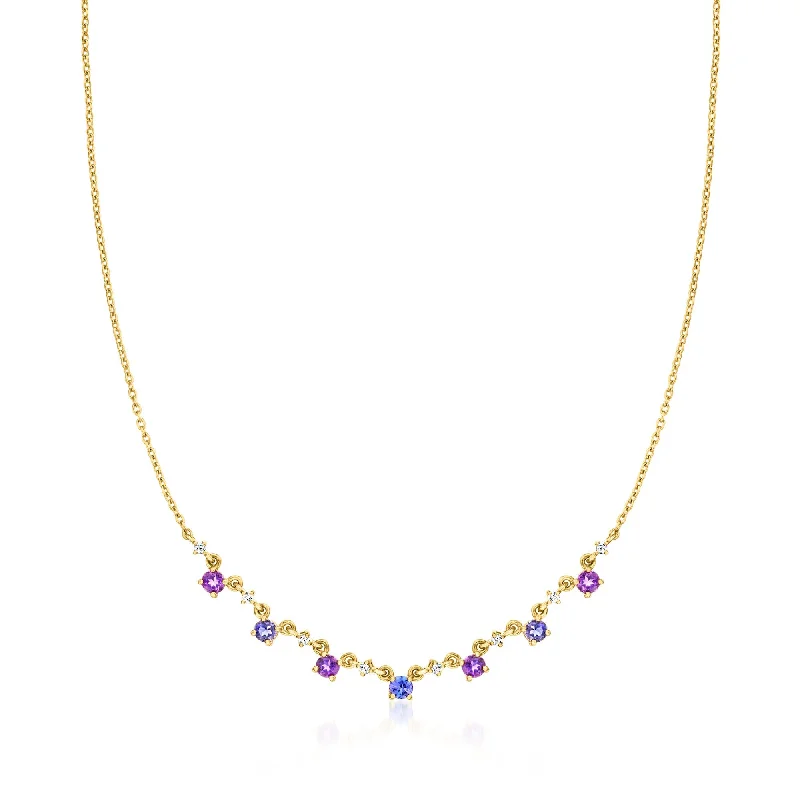 Cotton cord necklaces-Ross-Simons Multi-Gemstone Necklace in 18kt Gold Over Sterling