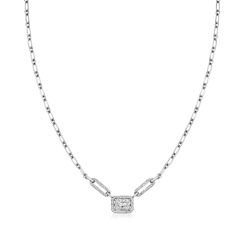 Overhand knot necklaces-Ross-Simons Diamond Cluster Necklace in Sterling Silver