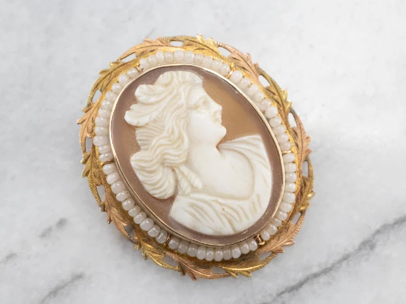 Antique Cam & Co Cameo and Seed Pearl Brooch