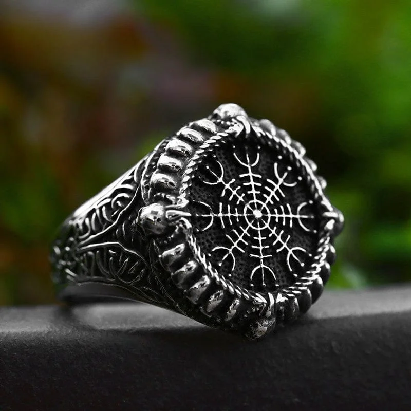 Thin enamel rings-Men's Punk Viking Skull Ring