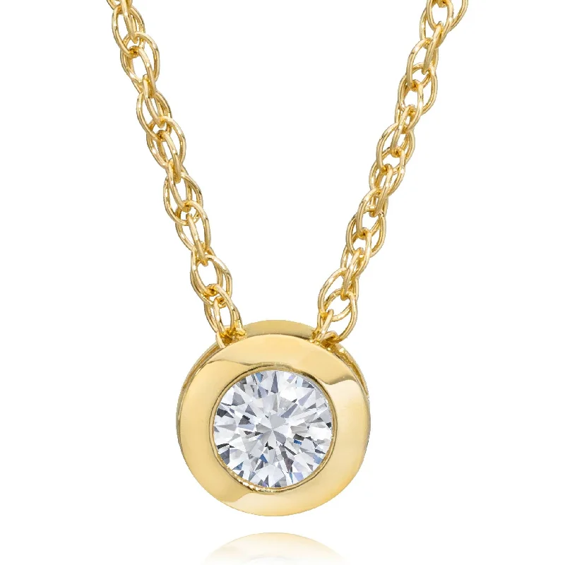 Light beaded necklaces-14K Yellow Gold .25 ct Round Diamond Solitaire Bezel Pendant & 18" Chain