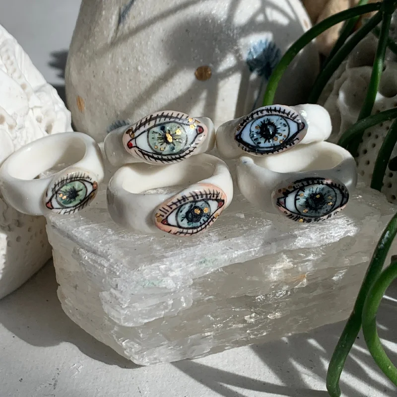 Thick band rings-Hand painted porcelain ‘the protective eye’ ring, choose a size