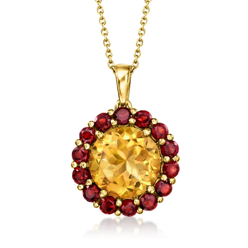 Thin silk necklaces-Ross-Simons Citrine and Garnet Pendant Necklace in 18kt Gold Over Sterling