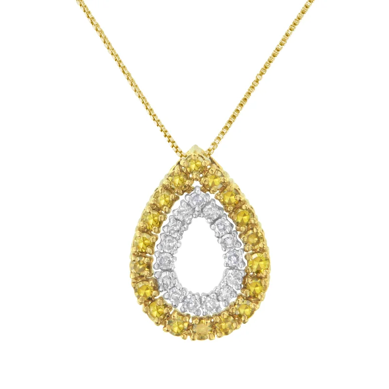 Rose motif necklaces-Yellow Gold Plated Sterling Silver Treated Yellow Diamond Pear Shape Pendant Necklace