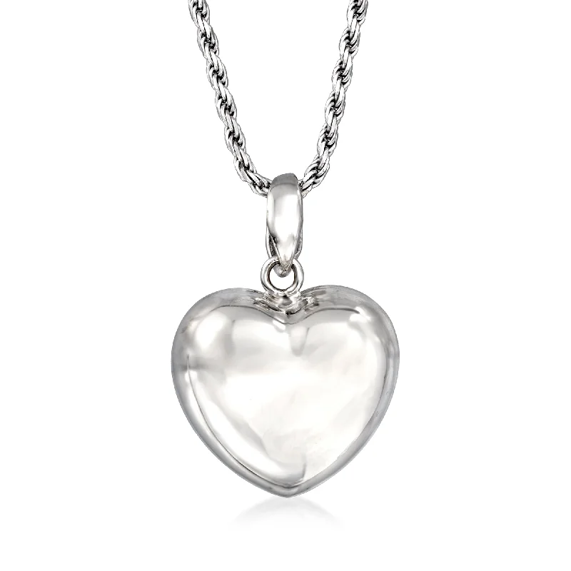 Retro deco necklaces-Ross-Simons Italian Sterling Silver Puffed Heart Pendant Necklace