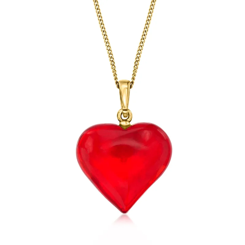 Round drop necklaces-Ross-Simons Heart-Shaped Red Amber Pendant Necklace in 18kt Gold Over Sterling