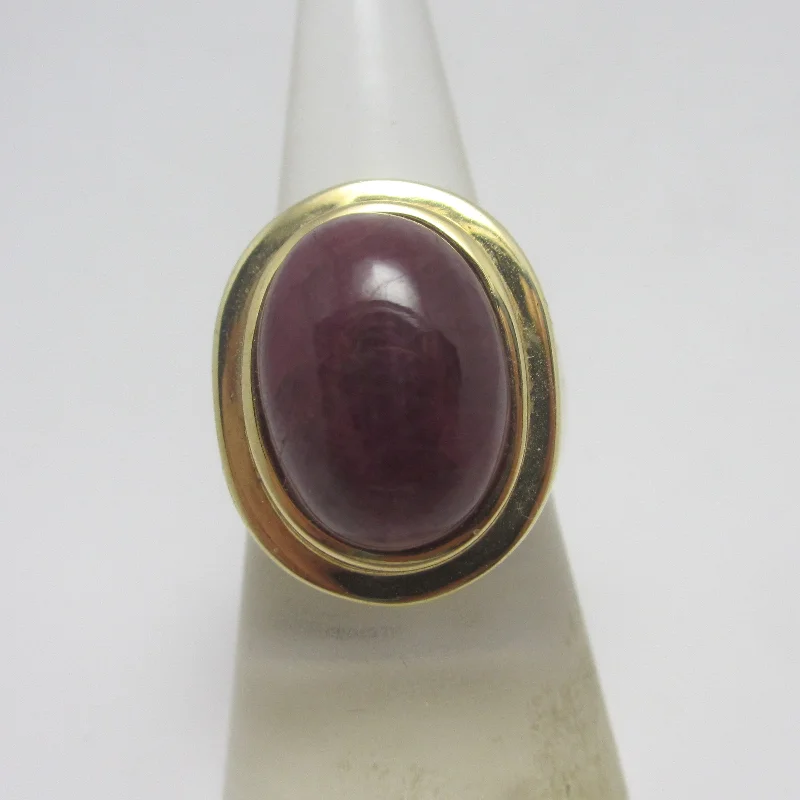 Hand-shiny rings-Large Cabochon Ruby Sterling Silver Gilt Ring Vintage c1980