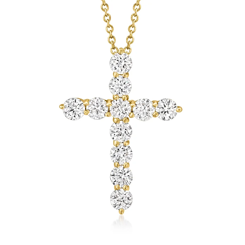 Sapphire stone necklaces-Ross-Simons Lab-Grown Diamond Cross Pendant Necklace in 14kt Yellow Gold