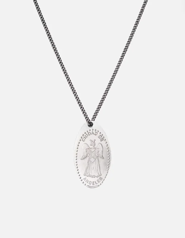 Bold art necklaces-Silver Penny Chain Necklace, Angel