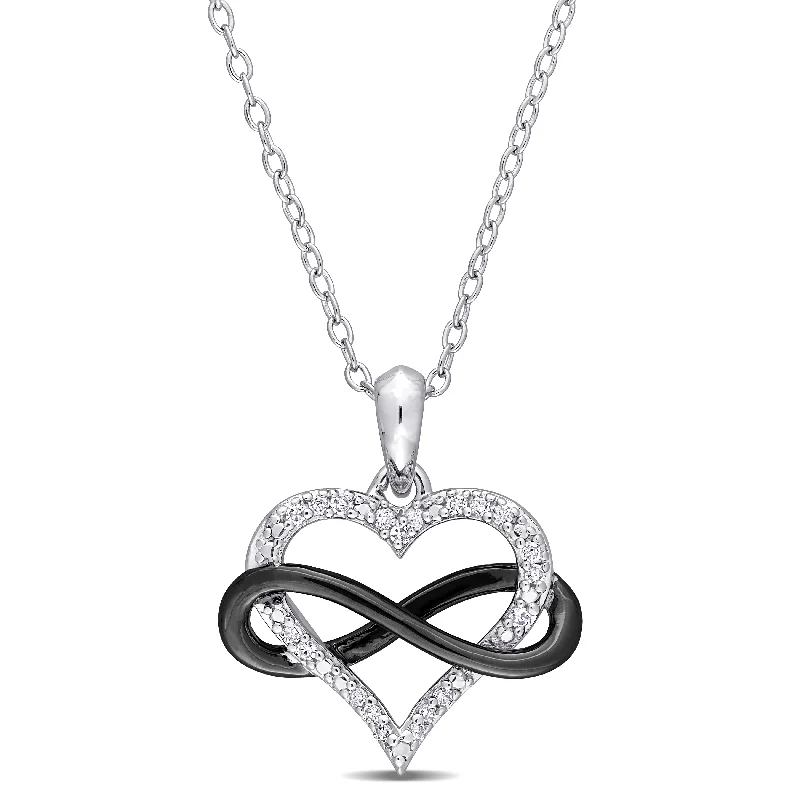 Solid link necklaces-Mimi & Max 1/10ct TDW Diamond Heart Infinity Pendant with Chain in Sterling Silver with Black Rhodium