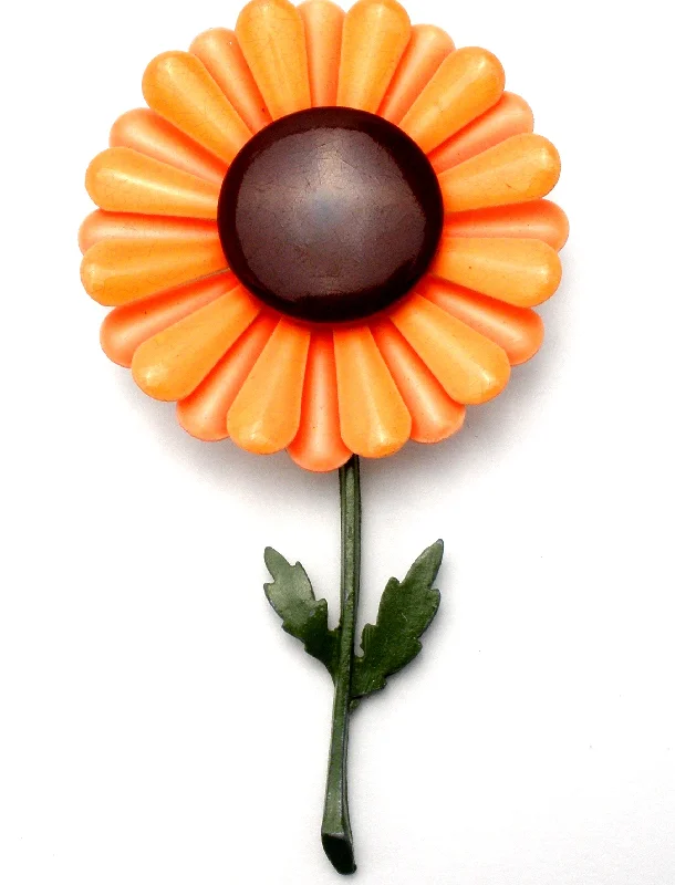 Vintage Orange Enamel Flower Brooch Pin