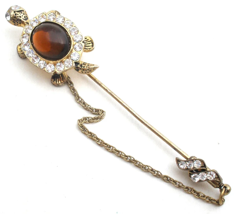 Turtle Jelly Belly Rhinestone Stick Pin Brooch Vintage