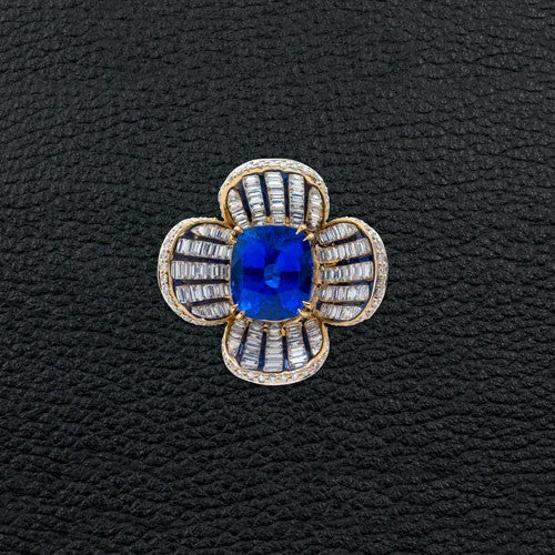 Thin pearl rings-Sapphire & Diamond Flower Estate Ring