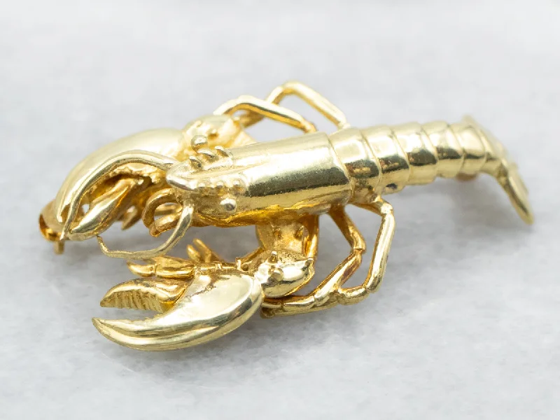 Yellow Gold Lobster Brooch with Moving Claws