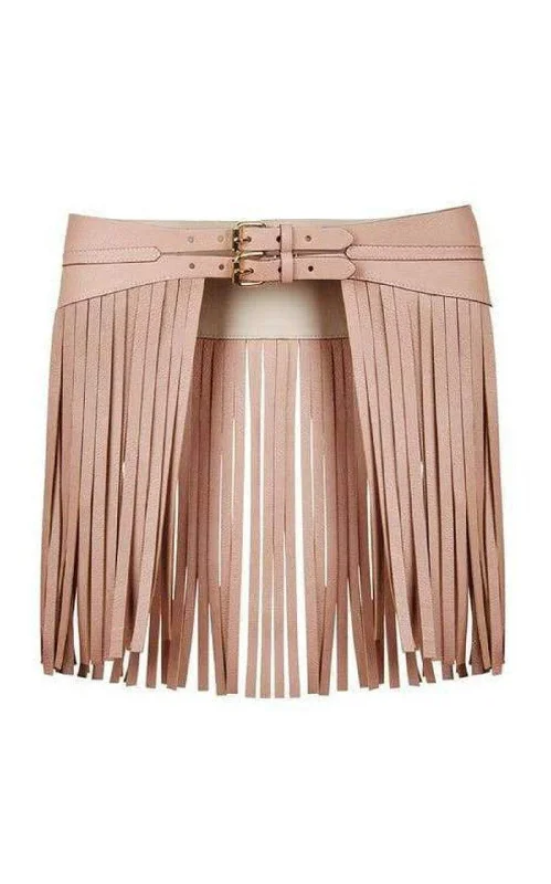 Layered metal rings-Fringe Contour Waist Belt