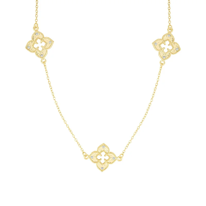 Polished bead necklaces-Gold Plated 36" Clover Station Necklace