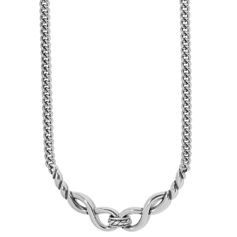 Tribal medallion necklaces-Women's Interlok Infinity Collar Necklace In Silver