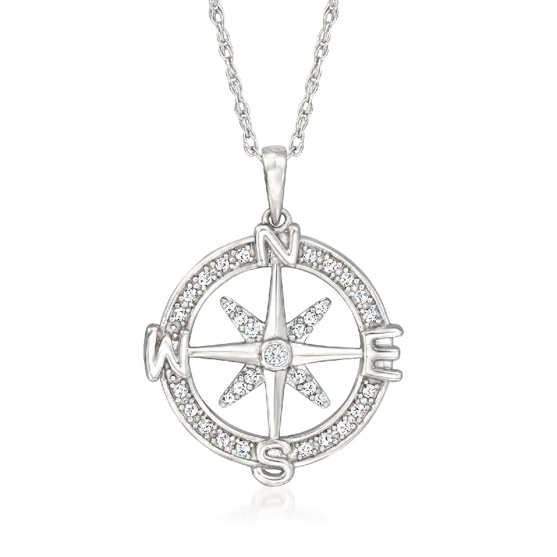 Glossy enamel necklaces-Ross-Simons Diamond Compass Pendant Necklace in Sterling Silver