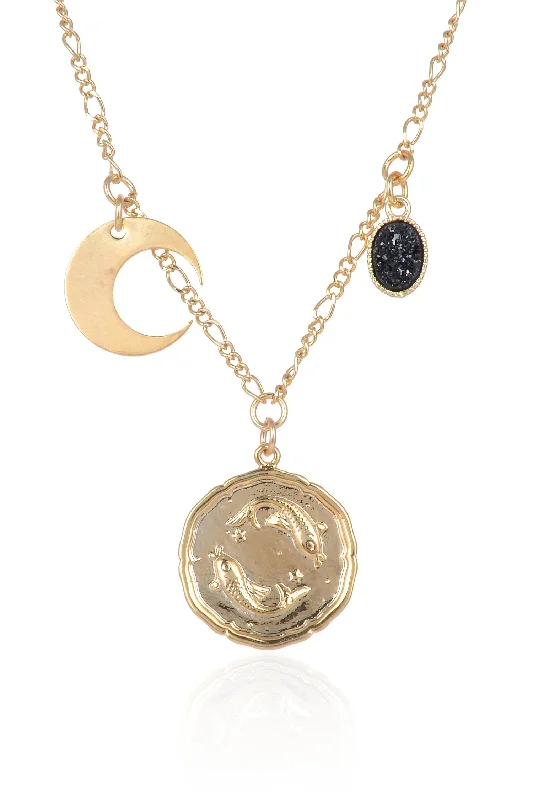 Raised bar necklaces-Zodiac Druzy Moon Necklace: Pisces