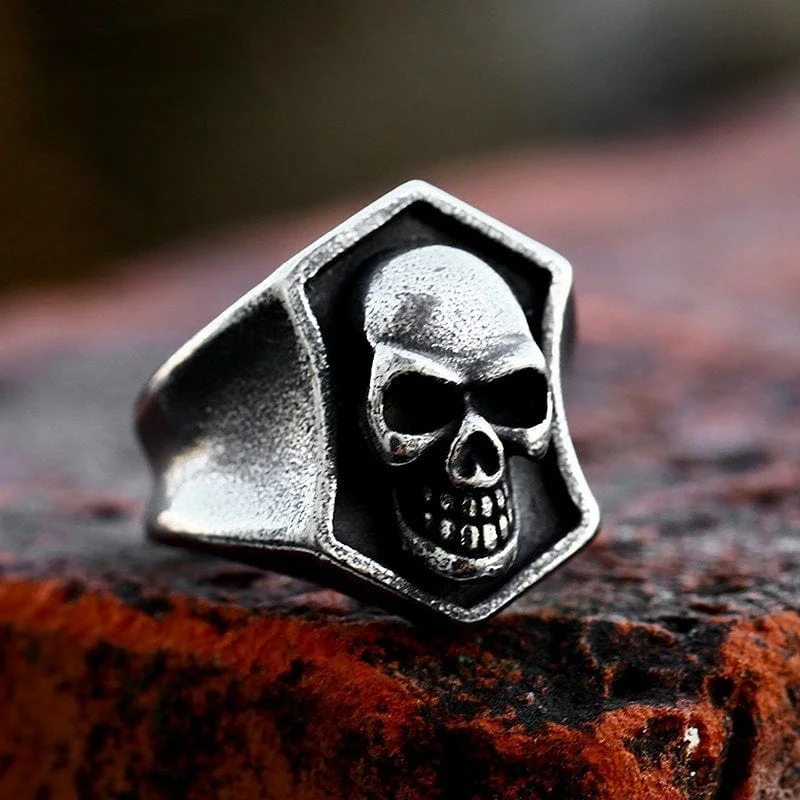 Heavy stone rings-Men's Punk Skull Distressed Ring